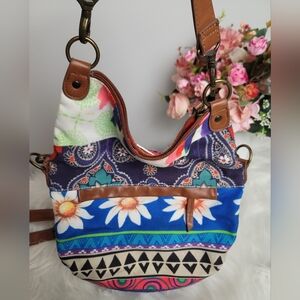 Desigual Paisley Crossbody Bag Floral Happy Bazaar Fold Over Expandable Canvas